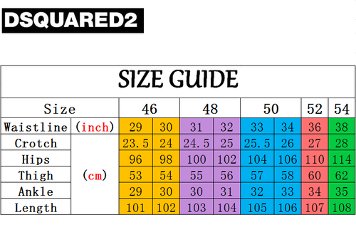 dsquared jeans size chart